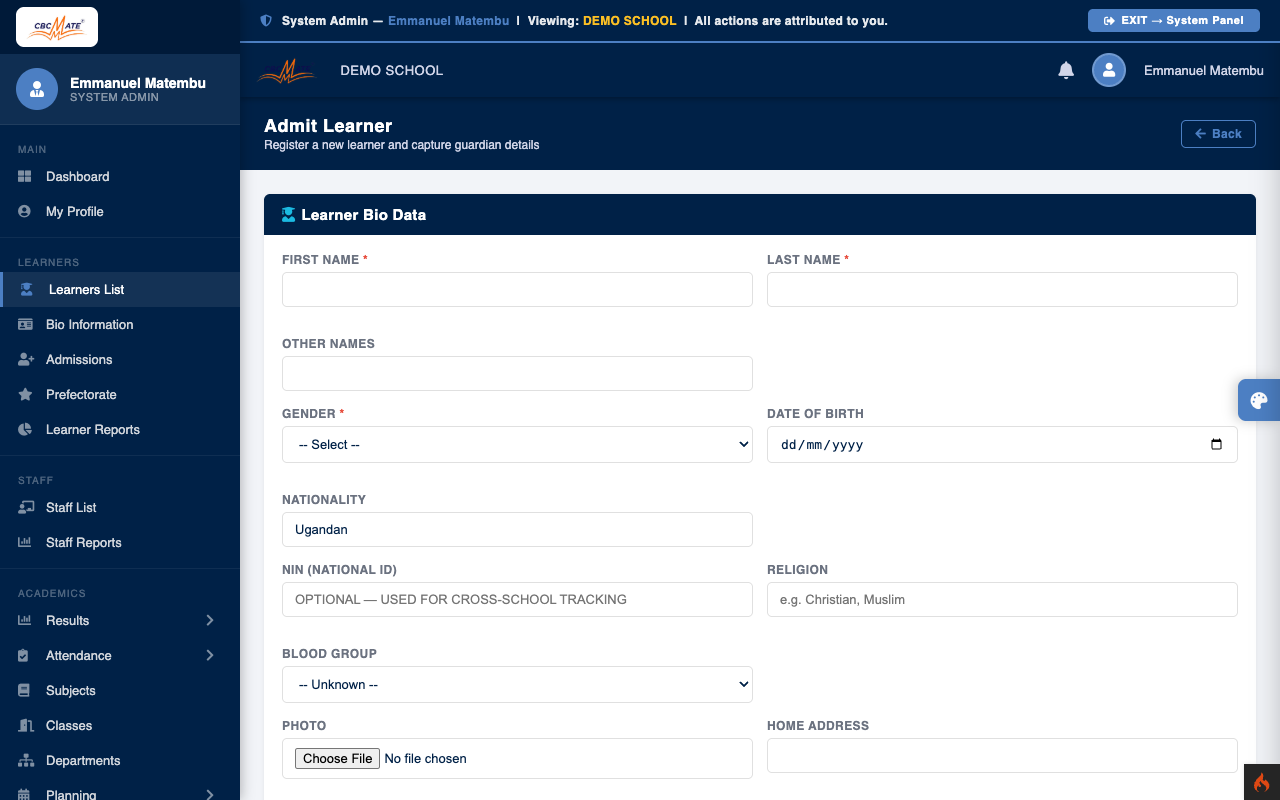 Add Learner form